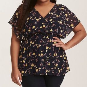 Navy Floral Chiffon Babydoll Top